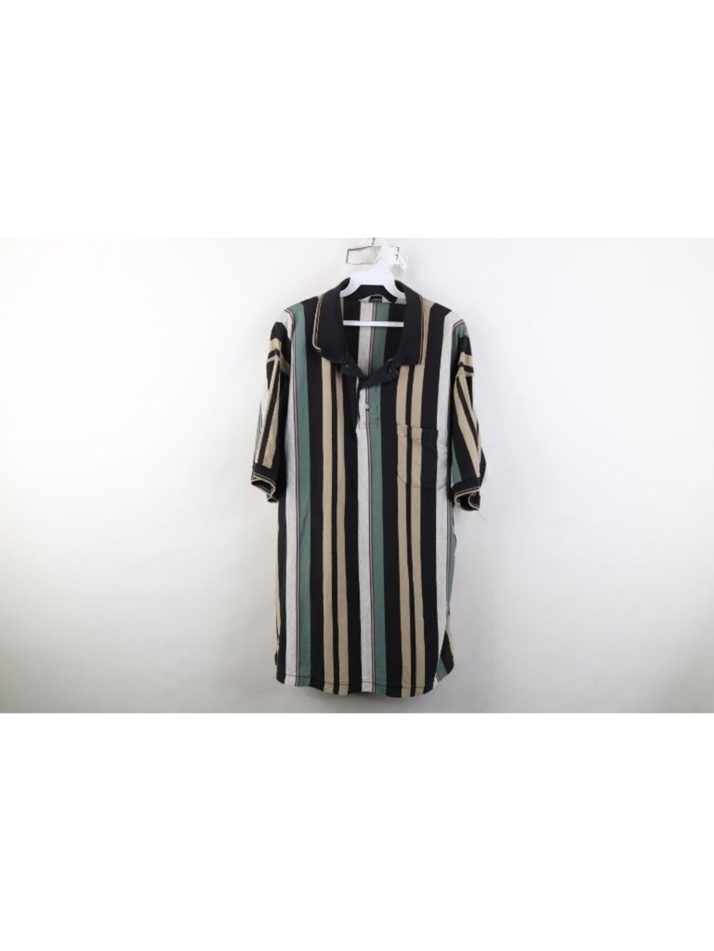 Vintage 90s Streetwear Mens 2XL Faded Striped Color Block Knit Golf Polo Shirt